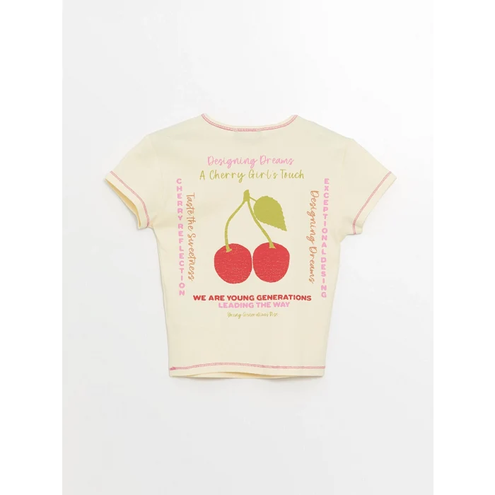 XSIDE Sarı Bisiklet Yaka Baskılı Kısa Kollu Kadın Crop