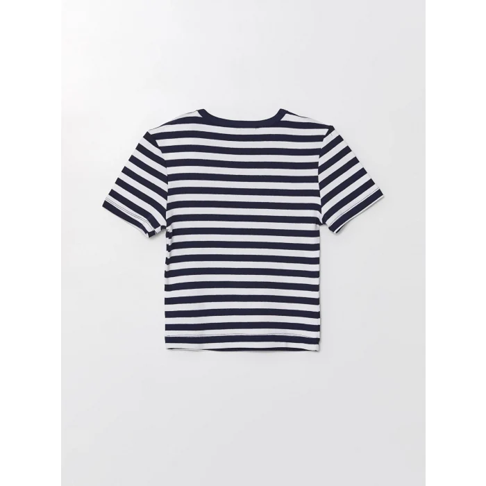 LCW Vision Lacivert Bisiklet Yaka Çizgili Kısa Kollu Kadın Tişört