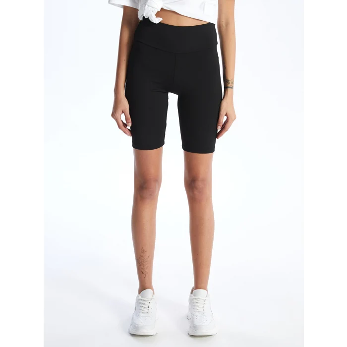 XSIDE Siyah Kadın Beli Lastikli Ekstra Dar Fit Düz Şort Tayt