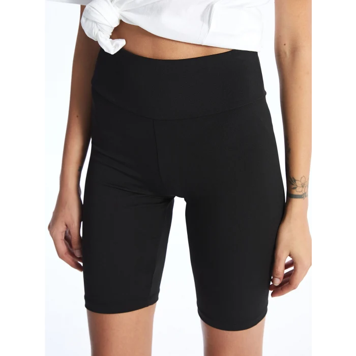 XSIDE Siyah Kadın Beli Lastikli Ekstra Dar Fit Düz Şort Tayt