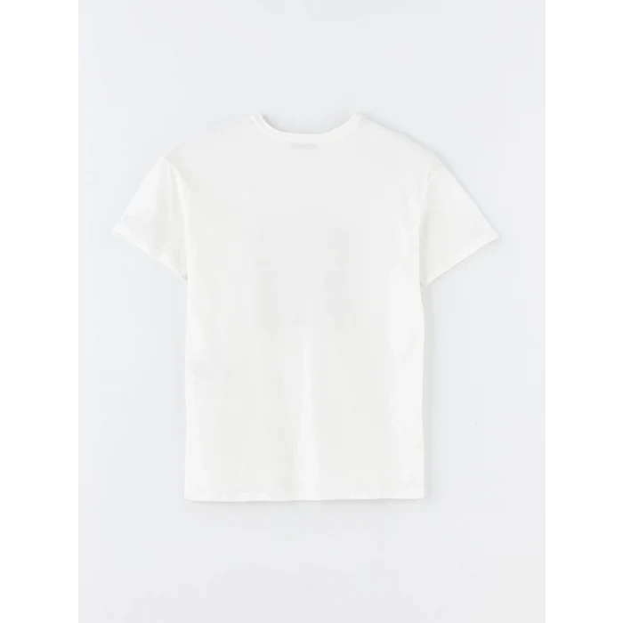 LCWAIKIKI Basic Beyaz Bisiklet Yaka Baskılı Kısa Kollu Kadın Tişört