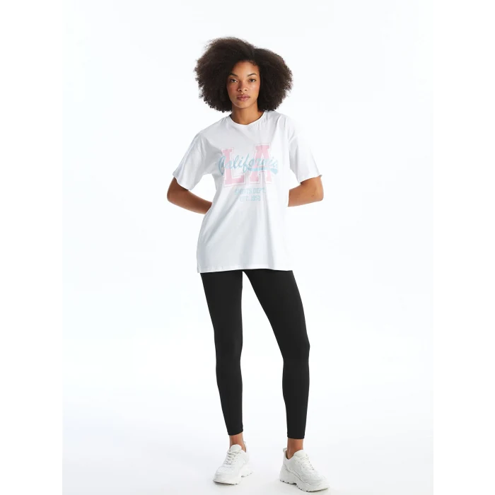 XSIDE ACTIVE Beyaz Bisiklet Yaka Baskılı Kısa Kollu Kadın Spor Tişört