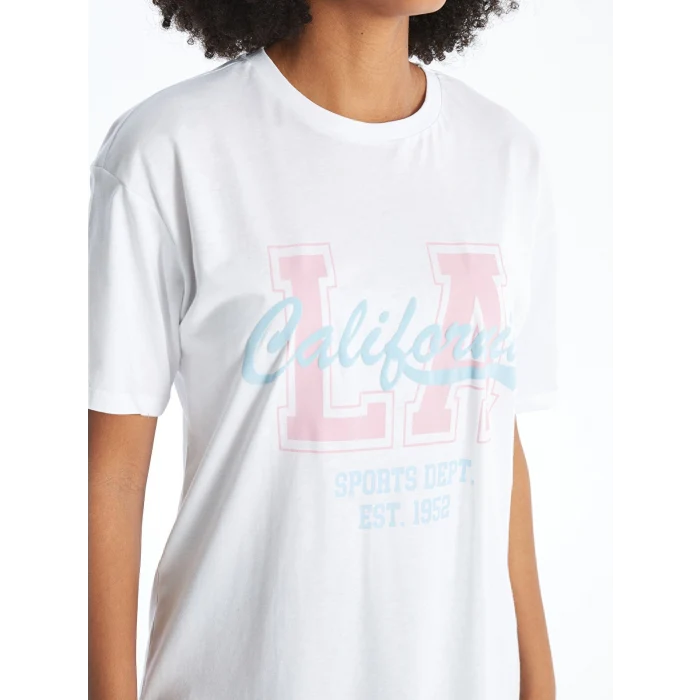 XSIDE ACTIVE Beyaz Bisiklet Yaka Baskılı Kısa Kollu Kadın Spor Tişört