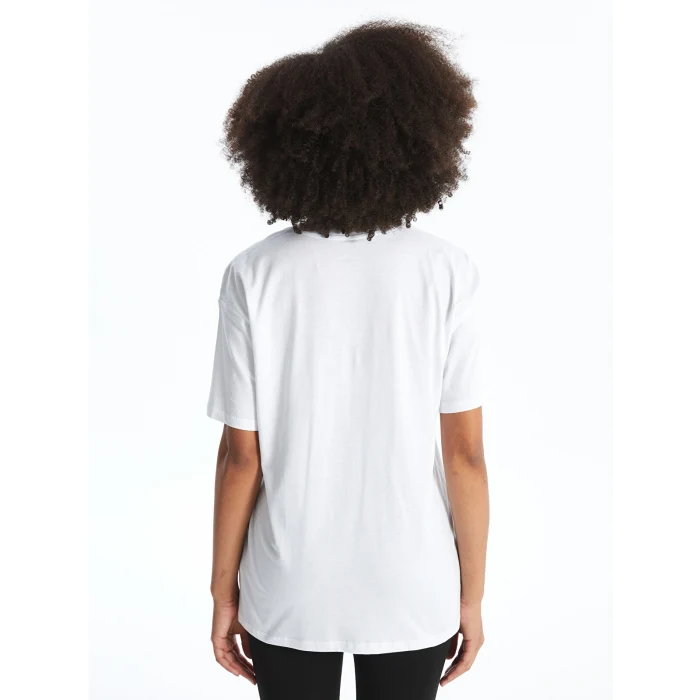 XSIDE ACTIVE Beyaz Bisiklet Yaka Baskılı Kısa Kollu Kadın Spor Tişört