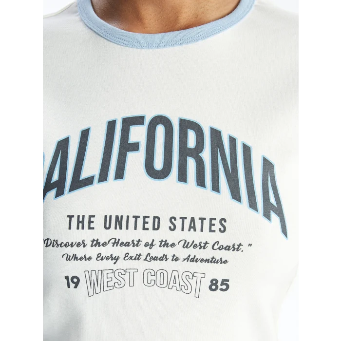 XSIDE Beyaz Bisiklet Yaka Baskılı Kısa Kollu Kadın Crop