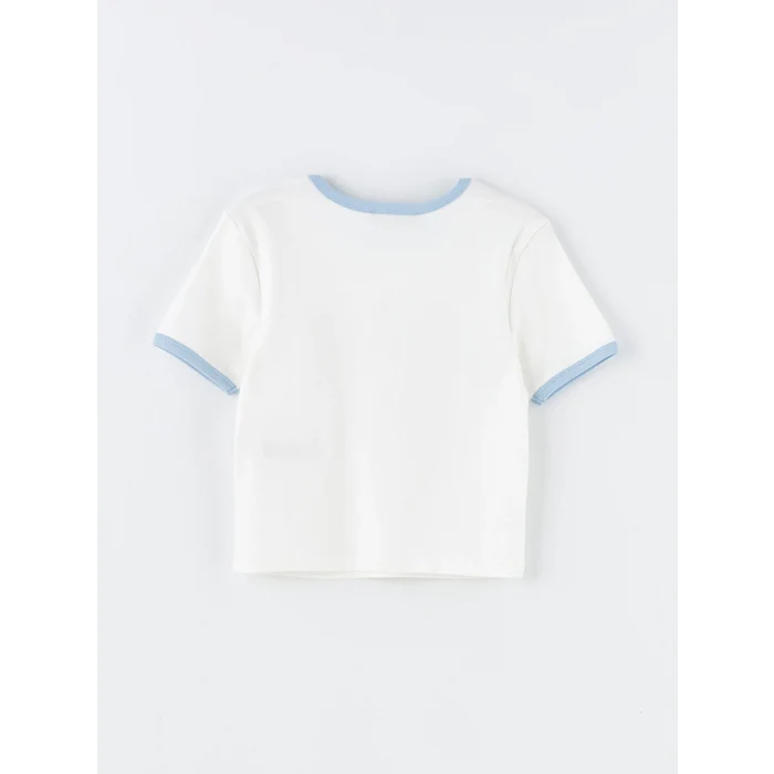 XSIDE Beyaz Bisiklet Yaka Baskılı Kısa Kollu Kadın Crop