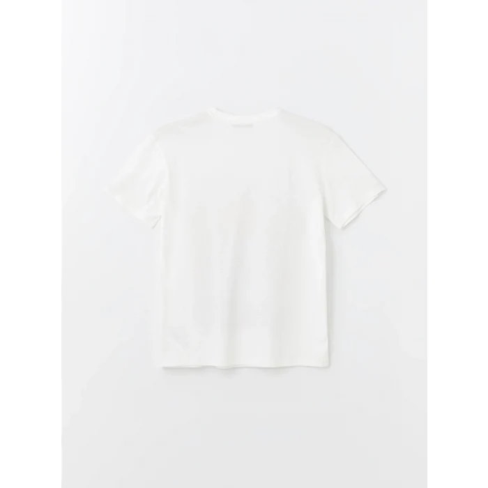 XSIDE Beyaz Bisiklet Yaka Baskılı Kısa Kollu Kadın Tişört