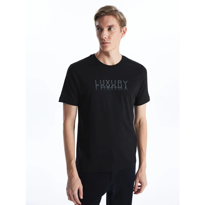 SOUTHBLUE Siyah Bisiklet Yaka Kısa Kollu Baskılı Penye Erkek Tişört