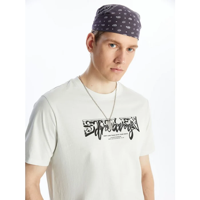 XSIDE Gri Bisiklet Yaka Kısa Kollu Baskılı Penye Erkek Tişört