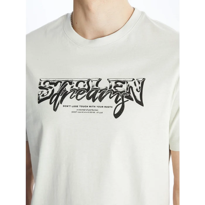 XSIDE Gri Bisiklet Yaka Kısa Kollu Baskılı Penye Erkek Tişört