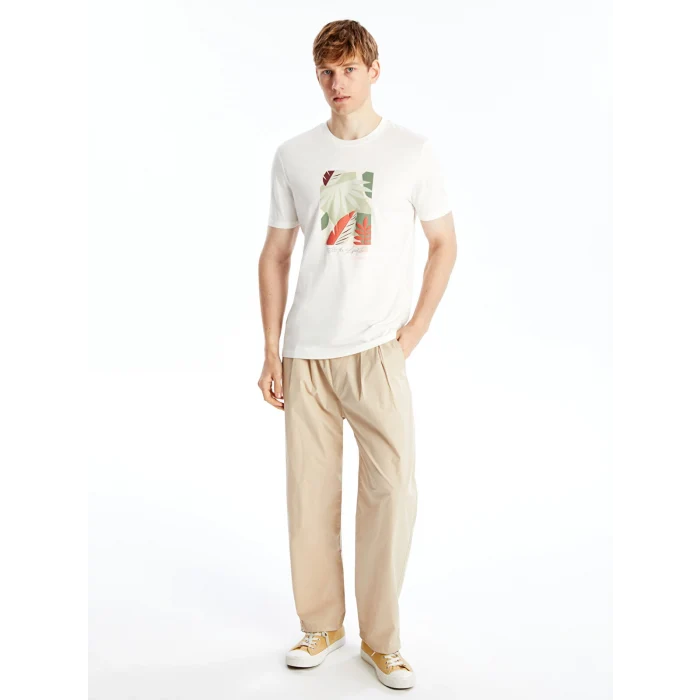 XSIDE Beyaz Bisiklet Yaka Kısa Kollu Baskılı Penye Erkek Tişört