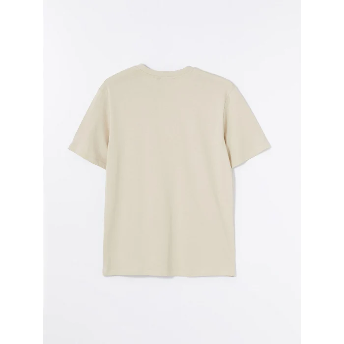 XSIDE Bej Bisiklet Yaka Kısa Kollu Baskılı Penye Erkek Tişört