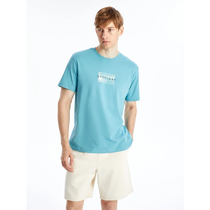 XSIDE Petrol Bisiklet Yaka Kısa Kollu Baskılı Penye Erkek Tişört