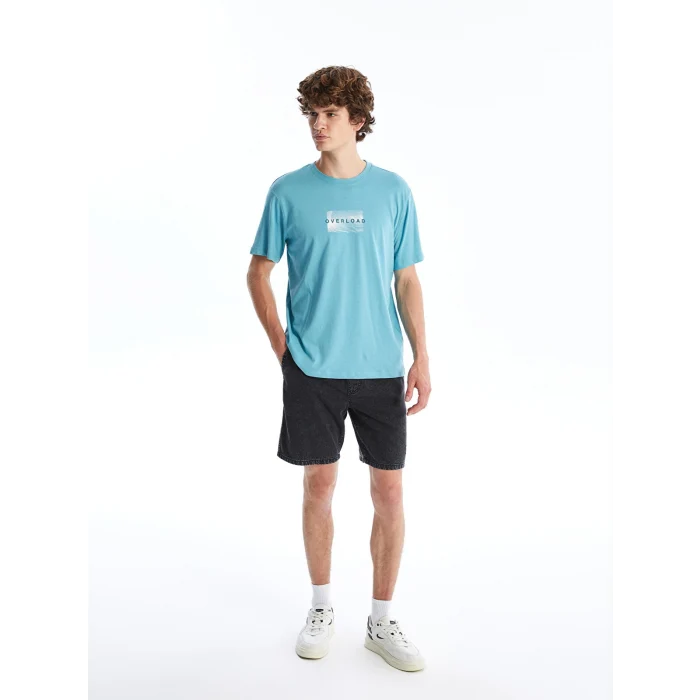 XSIDE Petrol Bisiklet Yaka Kısa Kollu Baskılı Penye Erkek Tişört