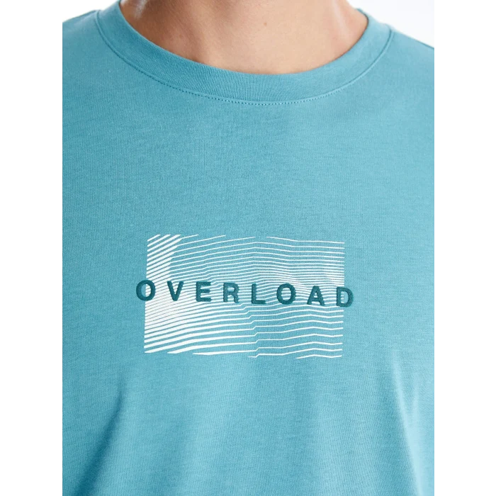 XSIDE Petrol Bisiklet Yaka Kısa Kollu Baskılı Penye Erkek Tişört