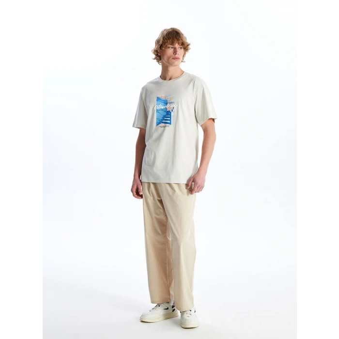 XSIDE Gri Bisiklet Yaka Kısa Kollu Baskılı Penye Erkek Tişört