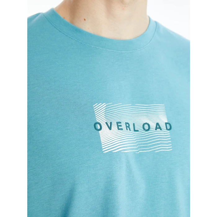 XSIDE Petrol Bisiklet Yaka Kısa Kollu Baskılı Penye Erkek Tişört