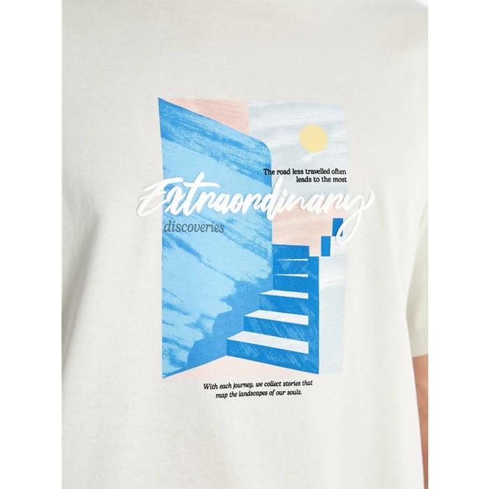 XSIDE Gri Bisiklet Yaka Kısa Kollu Baskılı Penye Erkek Tişört