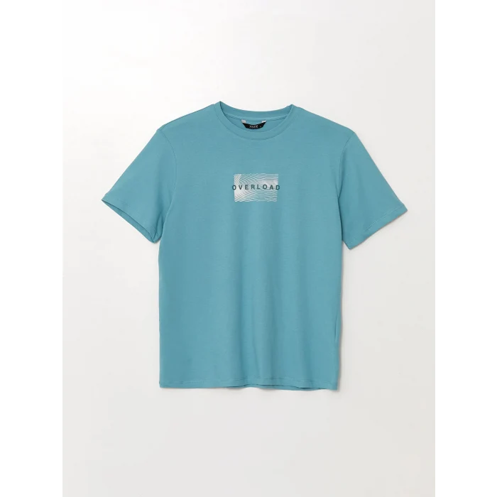 XSIDE Petrol Bisiklet Yaka Kısa Kollu Baskılı Penye Erkek Tişört