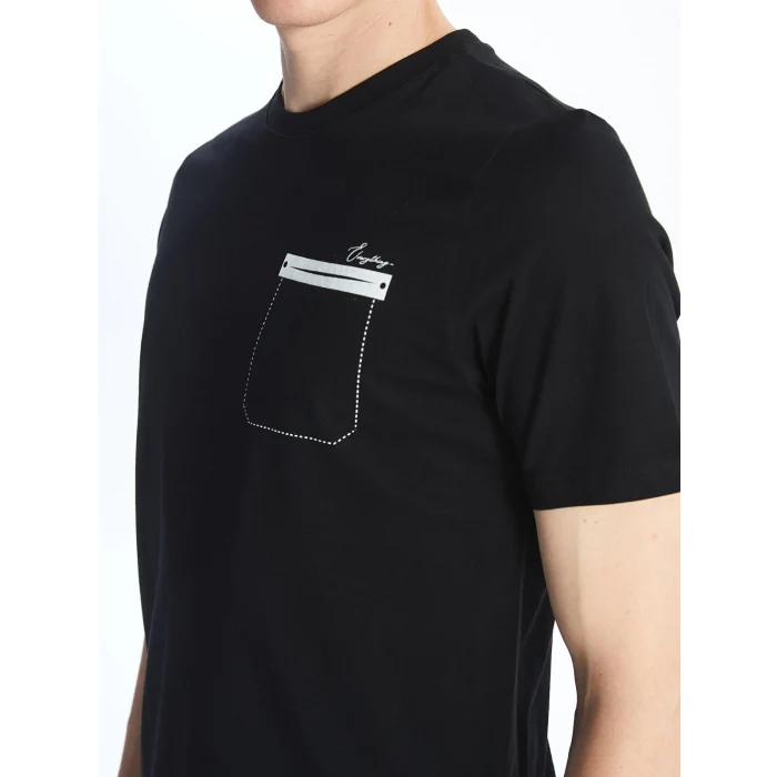 SOUTHBLUE Siyah Bisiklet Yaka Kısa Kollu Baskılı Penye Erkek Tişört