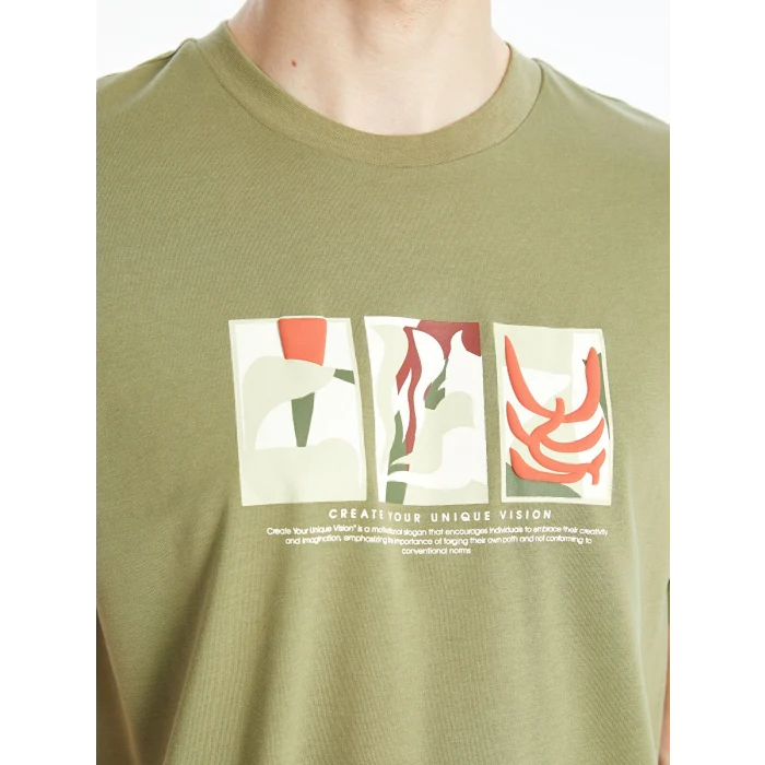 XSIDE Yeşil Bisiklet Yaka Kısa Kollu Baskılı Penye Erkek Tişört