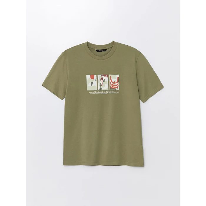 XSIDE Yeşil Bisiklet Yaka Kısa Kollu Baskılı Penye Erkek Tişört