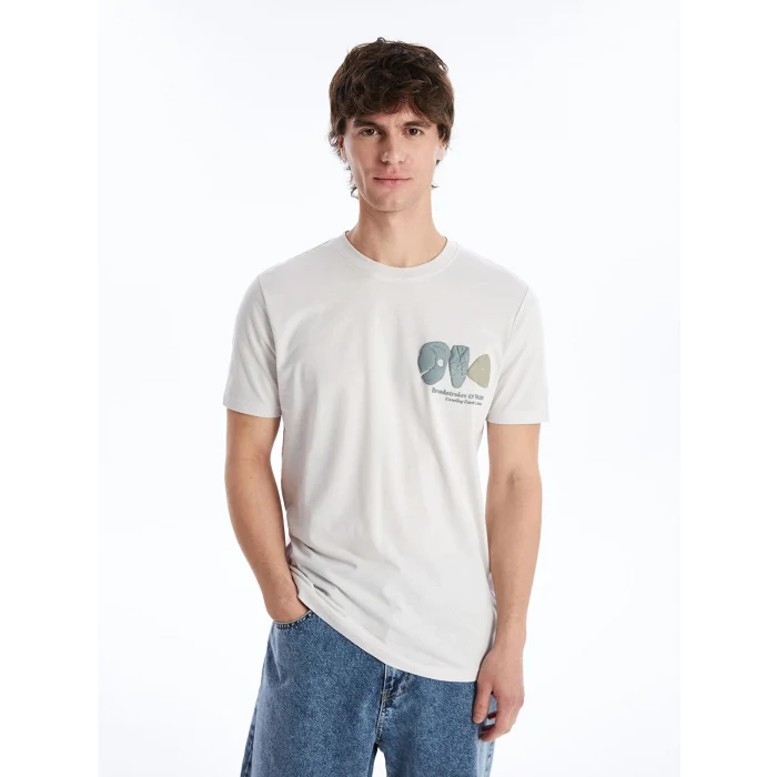 XSIDE Gri Bisiklet Yaka Kısa Kollu Baskılı Penye Erkek Tişört