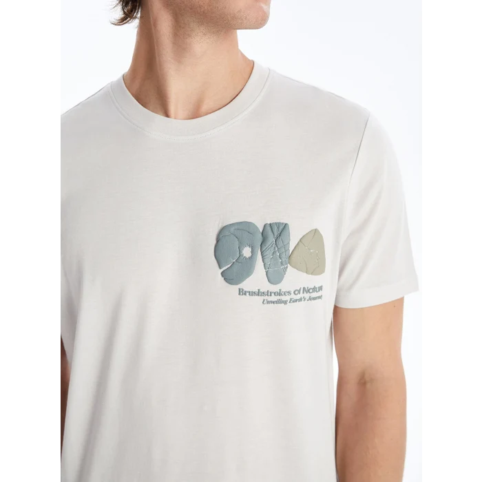 XSIDE Gri Bisiklet Yaka Kısa Kollu Baskılı Penye Erkek Tişört