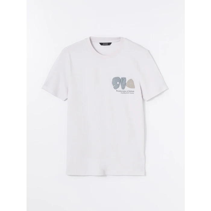 XSIDE Gri Bisiklet Yaka Kısa Kollu Baskılı Penye Erkek Tişört