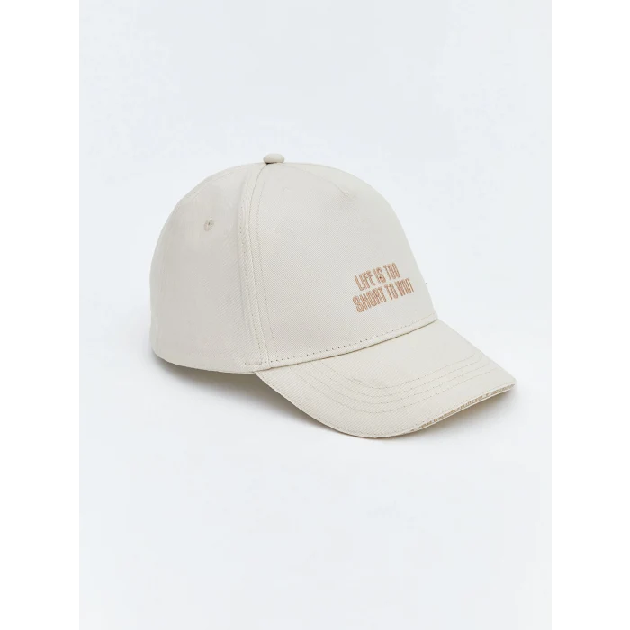 LCW ACCESSORIES Ekru Yazı Nakışlı Kız Çocuk Kep Şapka