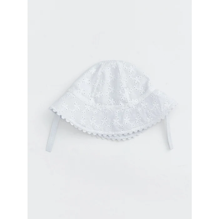 LCW baby Ekru Çiçek Nakışlı Kız Bebek Bucket Şapka