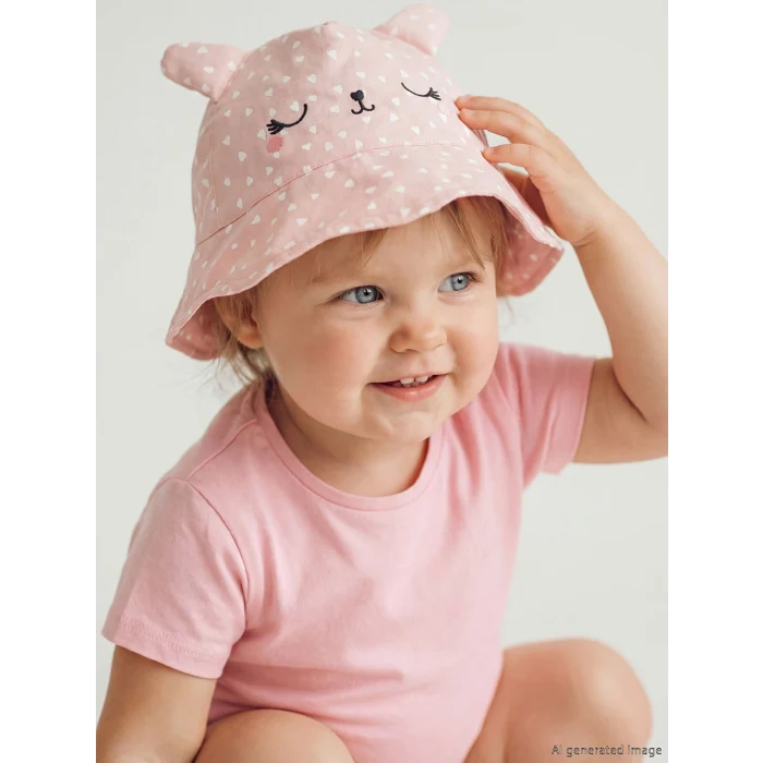 LCW baby Pembe Hayvan Figürlü Kız Bebek Bucket Şapka