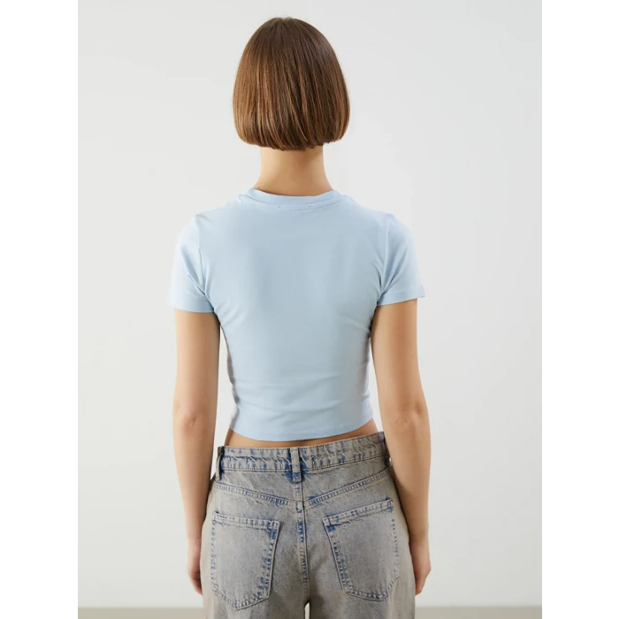 XSIDE Mavi Bisiklet Yaka Köpek Baskılı Kadın Crop