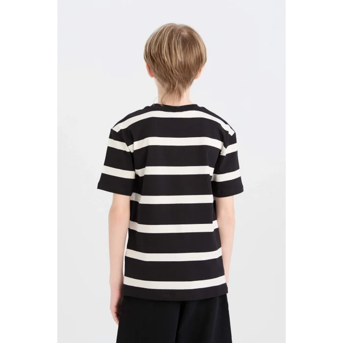 Defacto D7863A8BK81 Siyah Bisiklet Yaka Çizgili Kısa Kollu Tişört Erkek Çocuk
