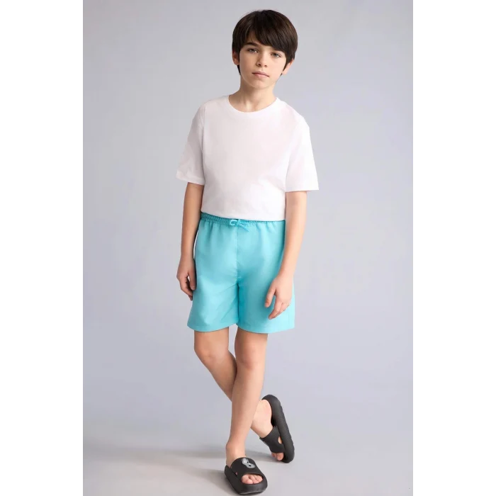 Defacto B7494A8TR174 Turkuaz Basic Düz Deniz Şortu Erkek Çocuk