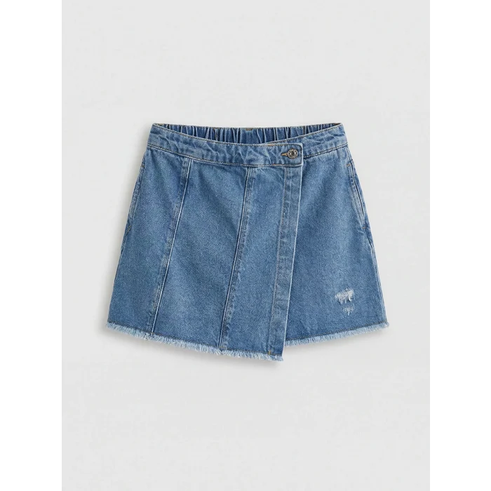LCW Kids İndigo Yırtık Detaylı Kız Çocuk Şort Etek