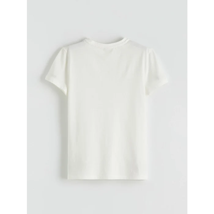 LCW Kids Ekru Fiyonk Nakışlı Kız Çocuk Tişört