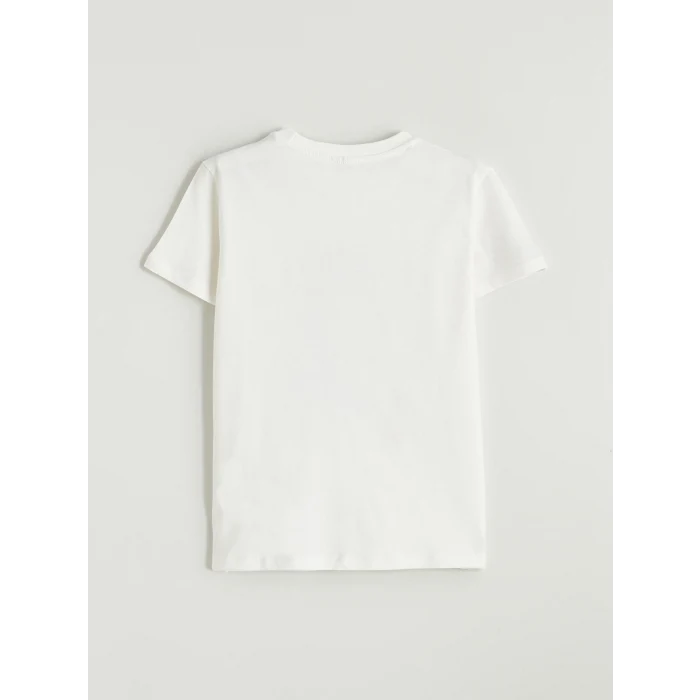 LCW Kids Beyaz Bisiklet Yaka Baskılı Kız Çocuk Tişört