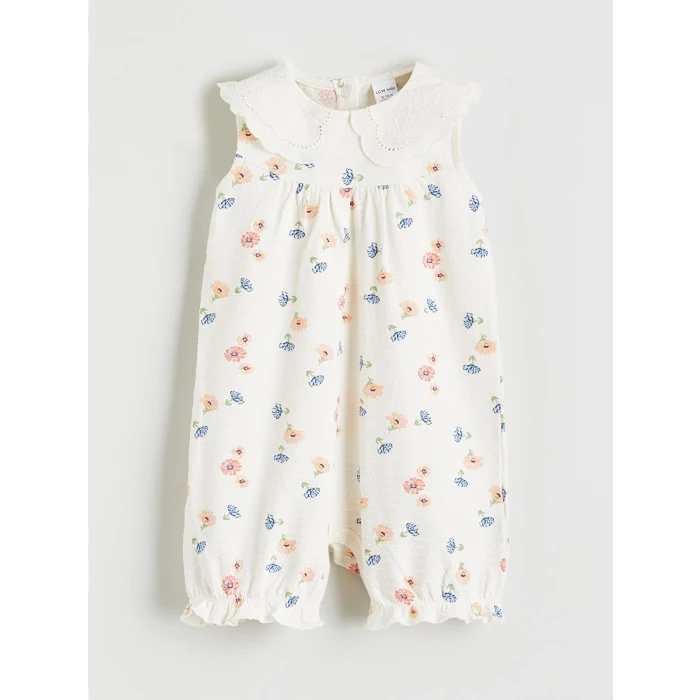 LCW baby Ekru Bebe Yaka Çiçekli Kız Bebek Tulum