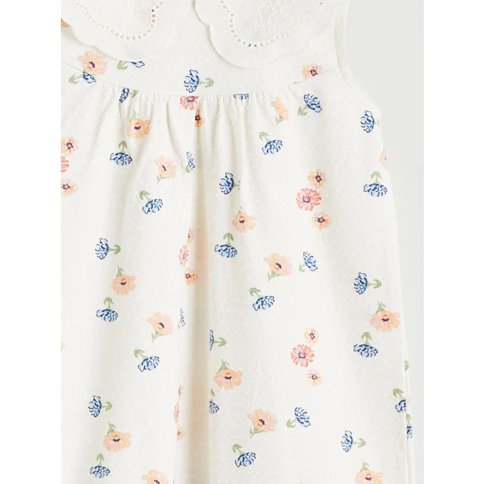 LCW baby Ekru Bebe Yaka Çiçekli Kız Bebek Tulum