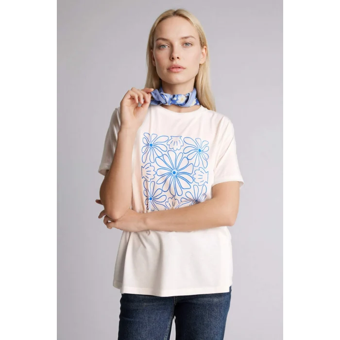 Defacto H2448AXER105 Ekru Regular Fıt Çiçekli Tişört