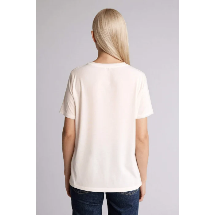 Defacto H2448AXER105 Ekru Regular Fıt Çiçekli Tişört