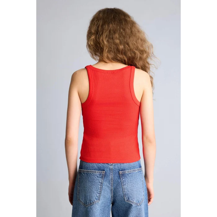 Defacto F7818AXRD44 Kırmızı Fıtted U Yaka Fitilli Kaşkorse Atlet
