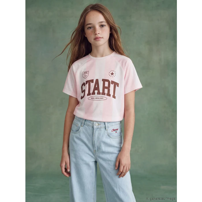 LCW Kids Pembe Bisiklet Yaka Baskılı Kız Çocuk Tişört