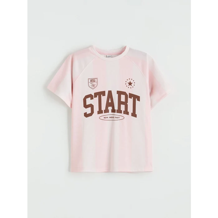 LCW Kids Pembe Bisiklet Yaka Baskılı Kız Çocuk Tişört