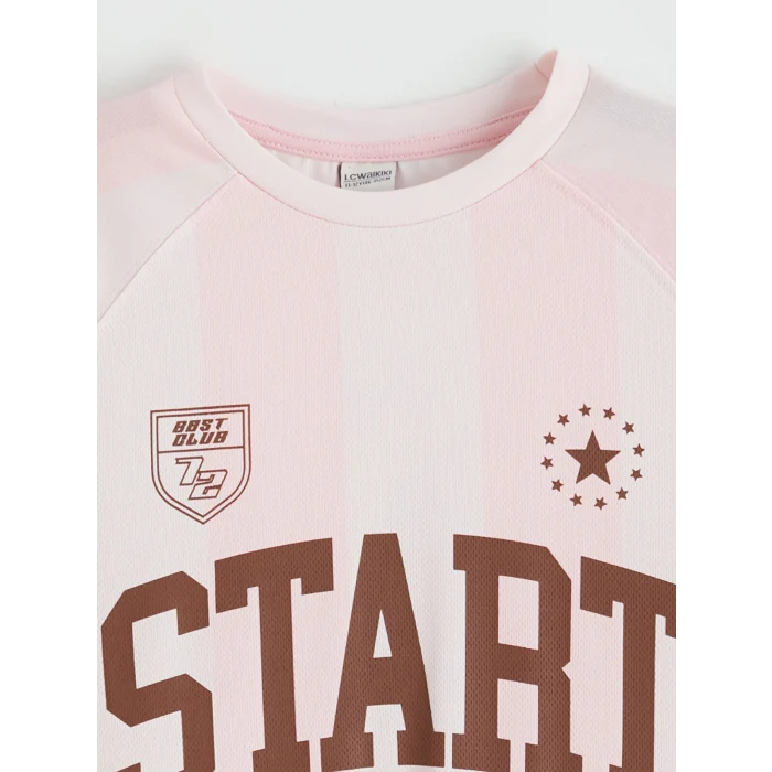 LCW Kids Pembe Bisiklet Yaka Baskılı Kız Çocuk Tişört