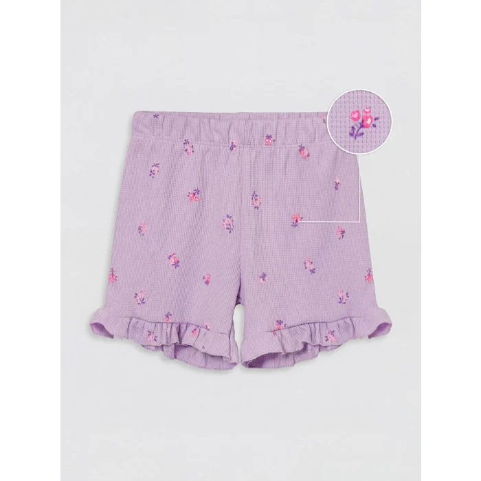 LCW Kids Lila Beli Lastikli Çiçekli Kız Çocuk Şort