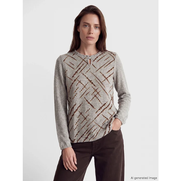 LCW Grace Bej Bisiklet Yaka Desenli Bluz