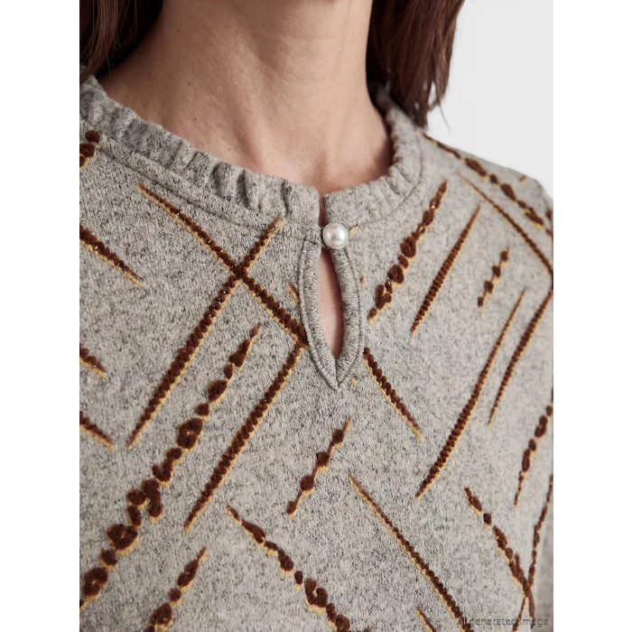 LCW Grace Bej Bisiklet Yaka Desenli Bluz