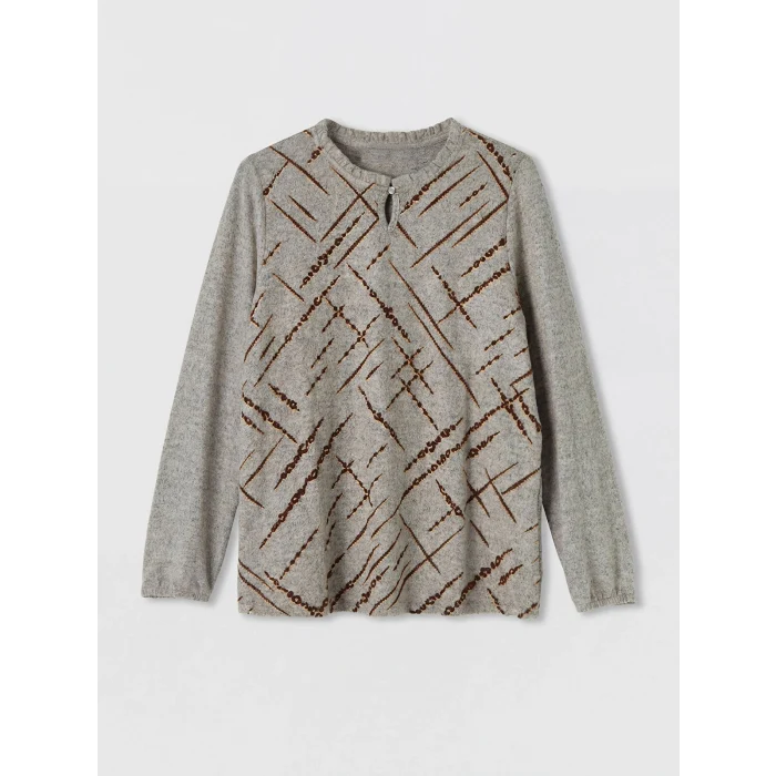 LCW Grace Bej Bisiklet Yaka Desenli Bluz